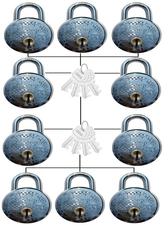 IBDA 10 Locks with Same Key | Multiple Locks with Single Key | Common Key Lock | Steel Body | Lock for Home, Shutter, gate, Door, Shop, Outdoor | Same Key Lock Set of 10 with 8 Keys - Image 1